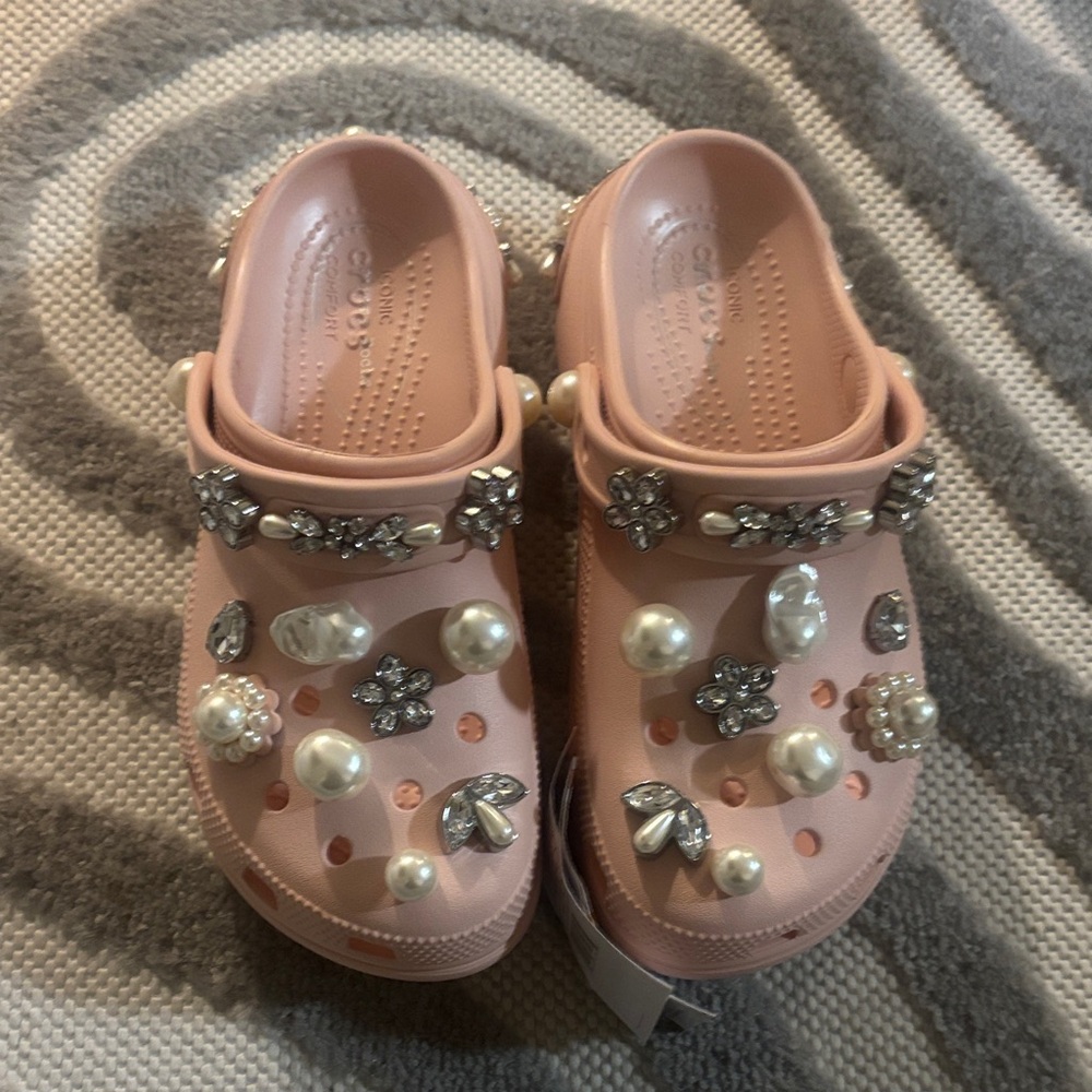 Simone Rocha Embellished Pink Crocs with Pearls and Rhinestones-Brand New Size 7